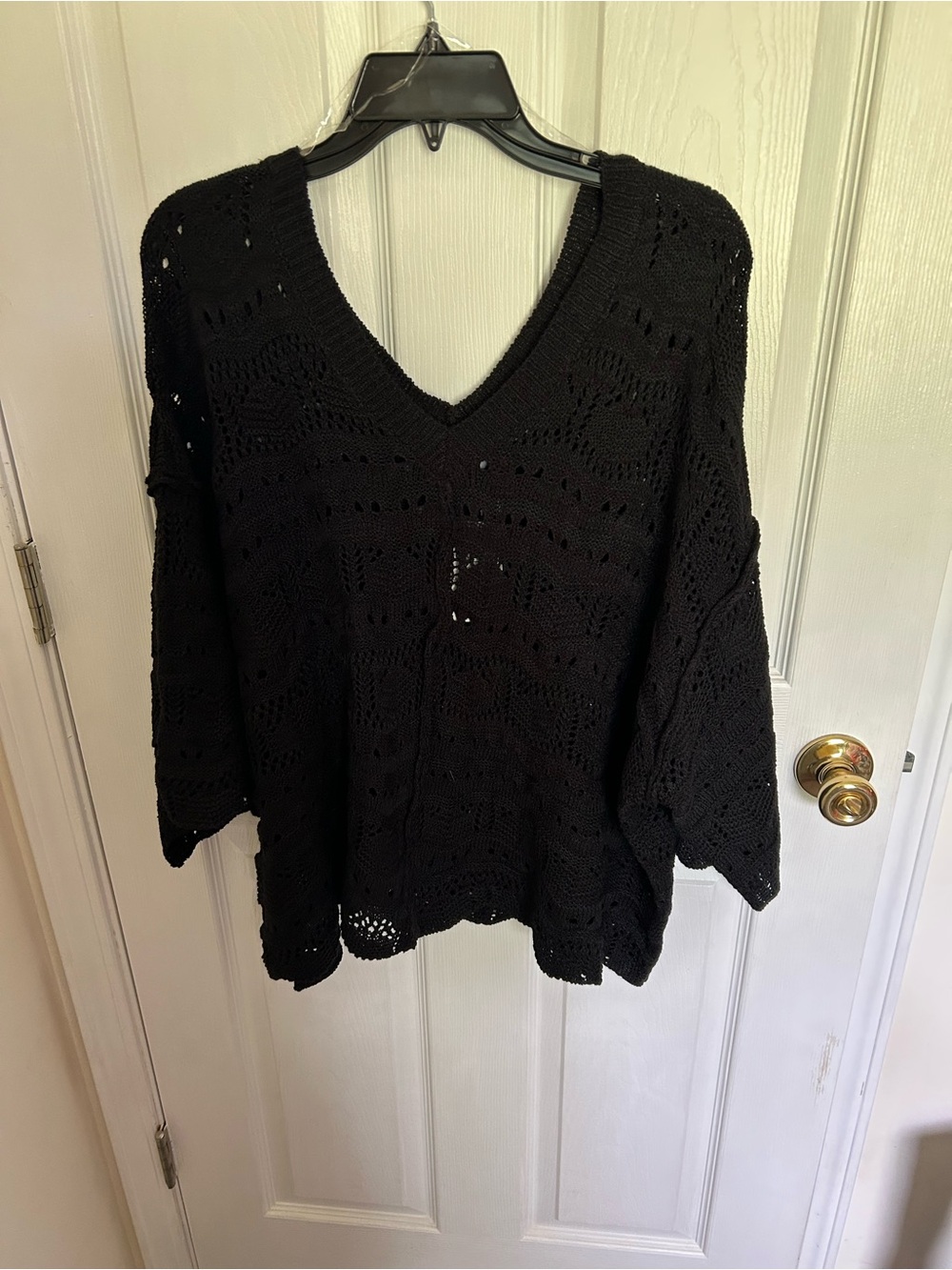 POL Black V-Neck Open Knit Women's Sweater
